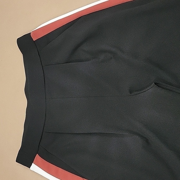 Miss Selfridge Size 4, Black Trousers w/Burnt Orange and White Stripes Down Legs - Picture 2 of 11